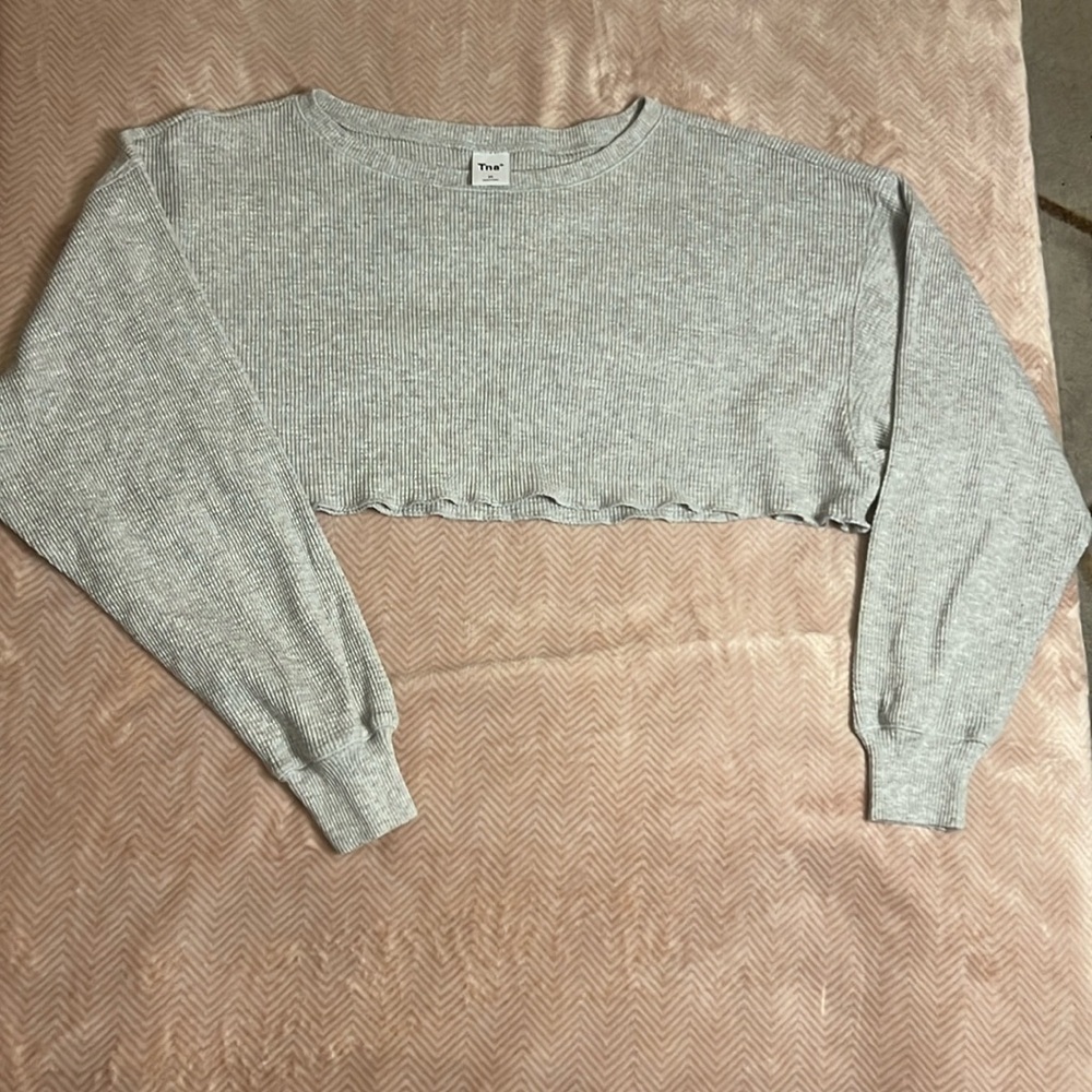 TNA oversized cropped waffle knit crewneck top